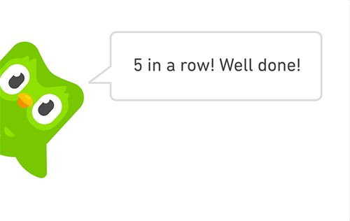 Duolingo bird with its delightful encouragement